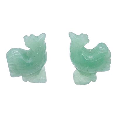 2 Cute Carved Aventurine Rooster Animal Beads | 21x15x9mm | Green