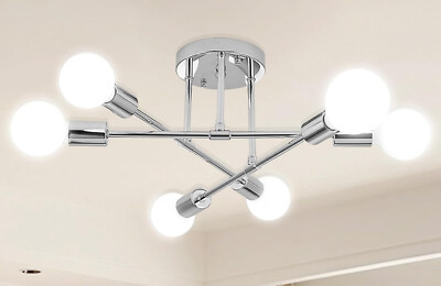 Dellemade Modern Sputnik Chandelier 6 Light Fixture Flush Mount Silver W-4