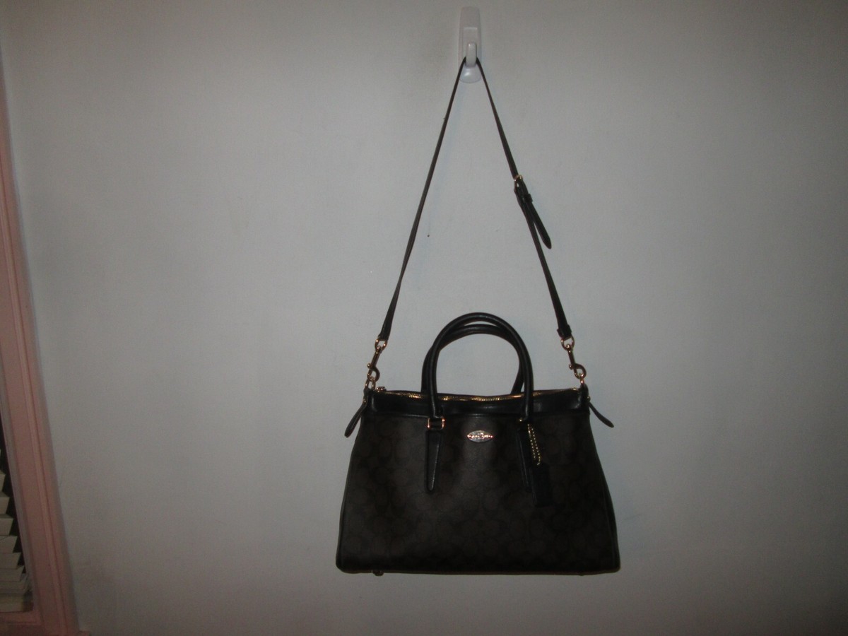 COACH Signature Morgan Satchel F34617 Brown & Black Leather PVC