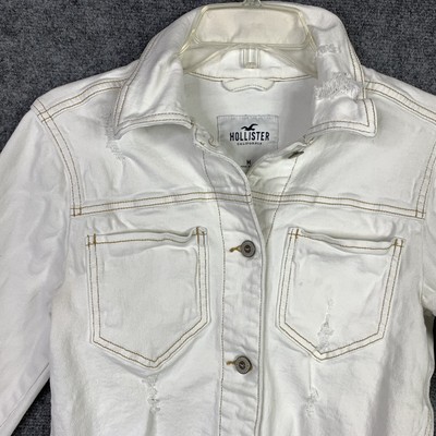 Hollister White Denim Jean Jacket Crop 