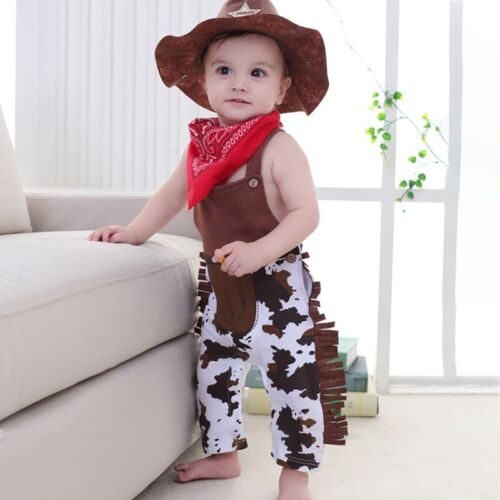 6-12M Baby Cowboy Costume Hat & Pants & Neck Scarf Infant Photo Clothes Outfit - Photo 1/8