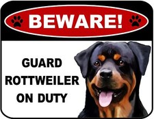 Blinking Red LED Beware Guard Rottweiler On Duty 11.5" x 9" Laminated Dog Sign