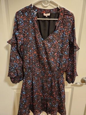 Parker Navy PurpleFloral Smocked Drop Waist Flutter Dress Mini Size M MRSP  $398 | eBay