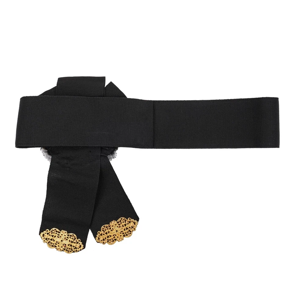 DOLCE & GABBANA SARTORIA Kristall Blume Brosche Kleid Gürtel Schwarz Gold 13555 - Bild 2 von 4