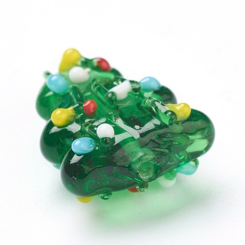 20x Christmas Tree Lampwork Glass Beads Spacers Green Handmade Xmas Glass Charm - Picture 4 of 4