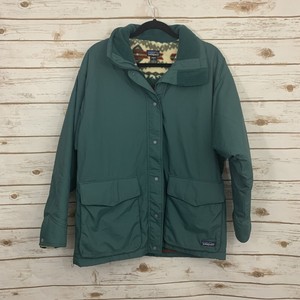 Patagonia Vintage Green Aztec Fleece Lined Barn Coat Zipper Button