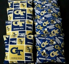 8 CORNHOLE BEANBAGS made w GEORGIA TECH YELLOW JACKETS Fabric ACA Reg Bags