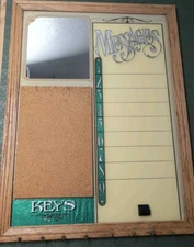 Vintage Large Glass Framed Message Board, Key Hanger, Mirror, Cork Board 25"x19"