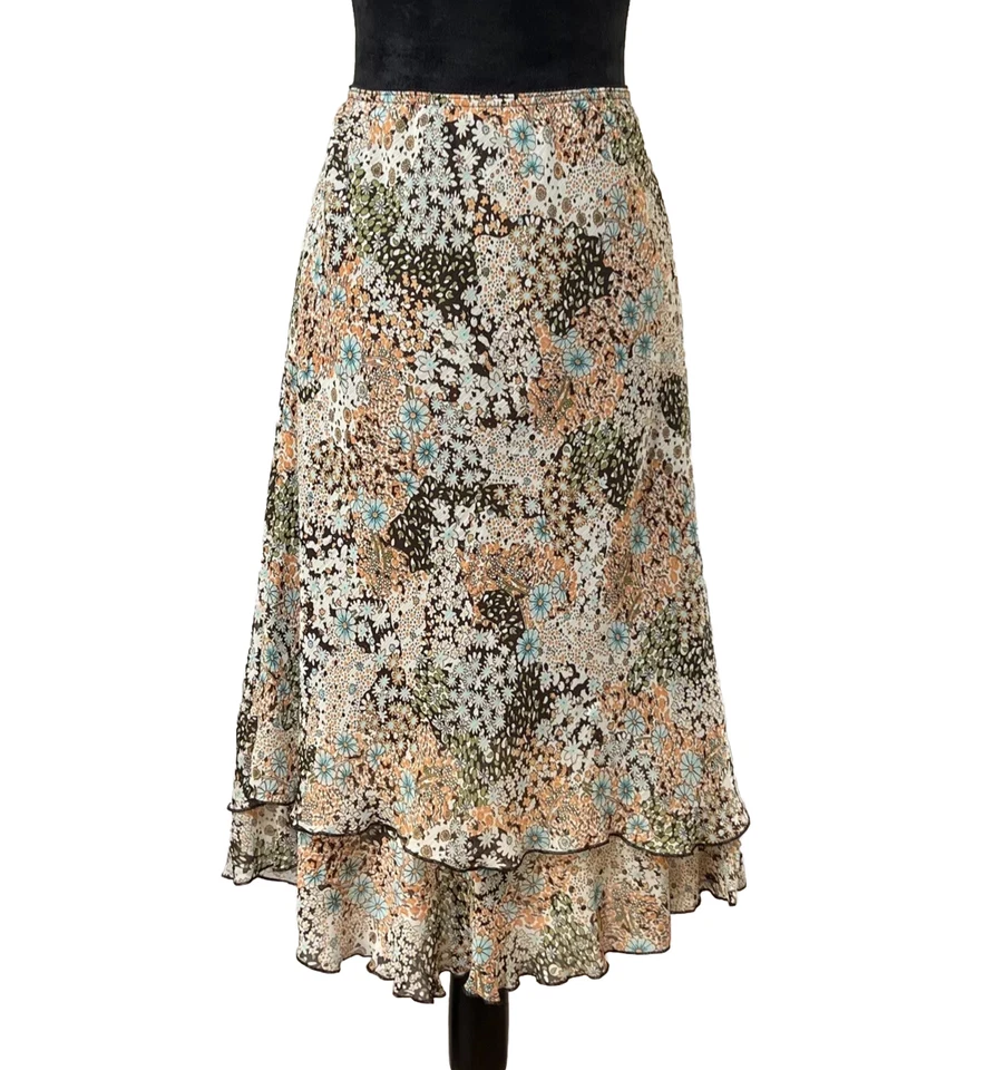 Saia maxi floral Briggs Boho tamanho M cottage núcleo de fada alface assimétrica anos 90 Y2K - Imagem 2 de 4