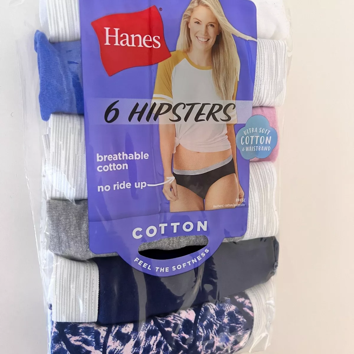 NEW Hanes Women's 6 Pack Soft Cotton Hipsters Panties Underwear Size 6  Medium