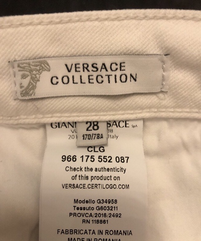 Versace Collection Women’s White Jeans With A Gold V On Back Pocket Size 28 image 9