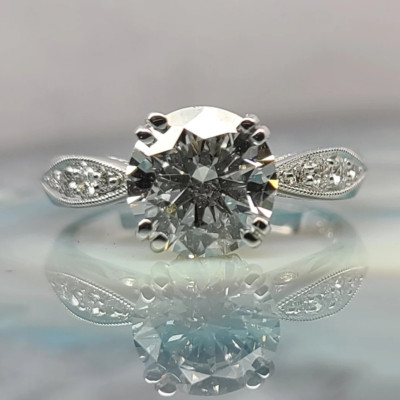 2.85Ctw Round Cut Moissanite Solitaire Engagement Ring in 14k White Gold Plated