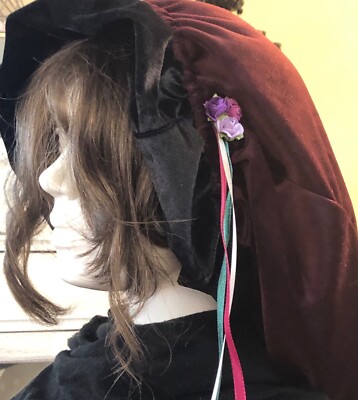 DELUXE MEDIEVAL LADIES BURGUNDY/ BLACK PEASANT SNOOD RENAISSANCE COSTUME  HAT NEW - Main Image