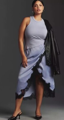 NWT ANTHROPOLOGIE The Keeley Twofer Midi Dress Lavender Black Lace XL!!  Sexy | eBay