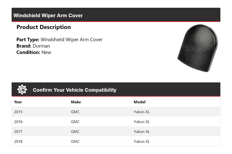 Cubierta de brazo limpiaparabrisas para GMC Yukon XL Dorman 2015-2018 2016 2017 Foto 2 de 4
