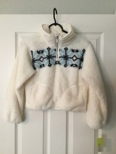 Cat  Jack Kids 1/2 Zip Pullover Jacket Fleece Faux Fur White  Blue L10/12 NWT 