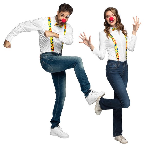Clown KostüM Set Rot, Mit Nase, HosenträGer & Fliege FüR Karneval Mottoparty-image