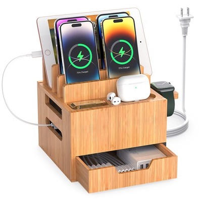 Multi Device Charging Station with Drawer & USB Charger