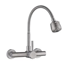 Wall Mount Kitchen Sink Faucet with Sprayer 8         Inch Center, Brushed Nic...