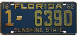 99 CENT SALE 1952 Florida License Plate Dade County #6390 No Reserve