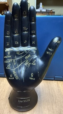 Hand Figure Tabletop Figurine Palmistry Black Gold 9  Spiritual Decor Engraved