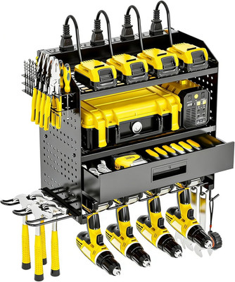 Heavy Duty Power Tool Organizer Wall Mount - 4 Layer Rack with 6 Drill Holders