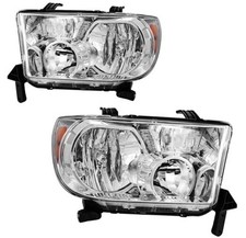 Headlight Assembly Set Pair for Tundra 2007-2013 and Sequoia 2008 Chrome-Amber
