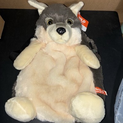 Wild Republic Kids Wolf Backpack Adjustable Straps Soft Plush Animal