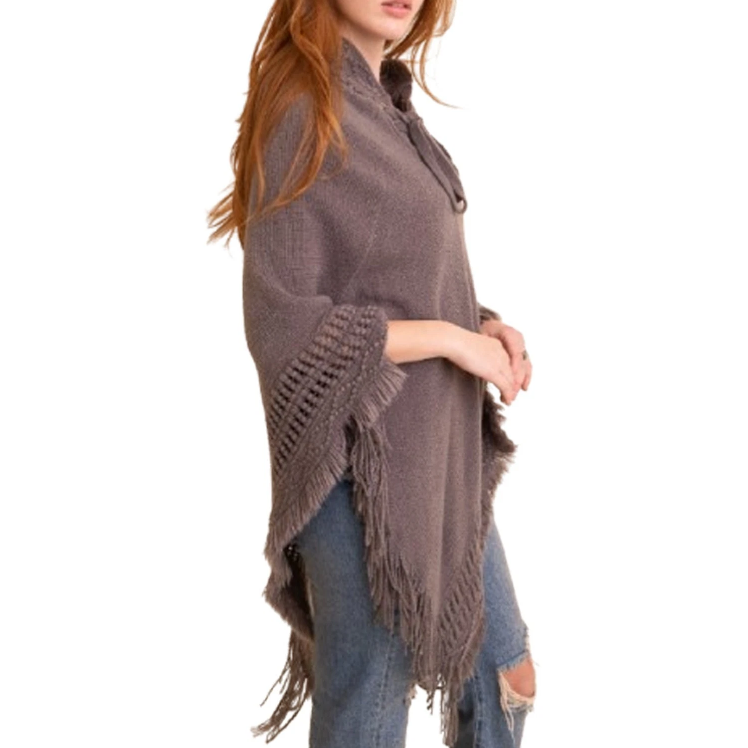Classic Knit Hooded Poncho – Warm Hooded Design for Cooler Days