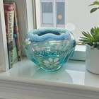 Fenton Rose Bowl "Plant Kindness/Gather Love" Blue Glass Hand Painted ~ Signed