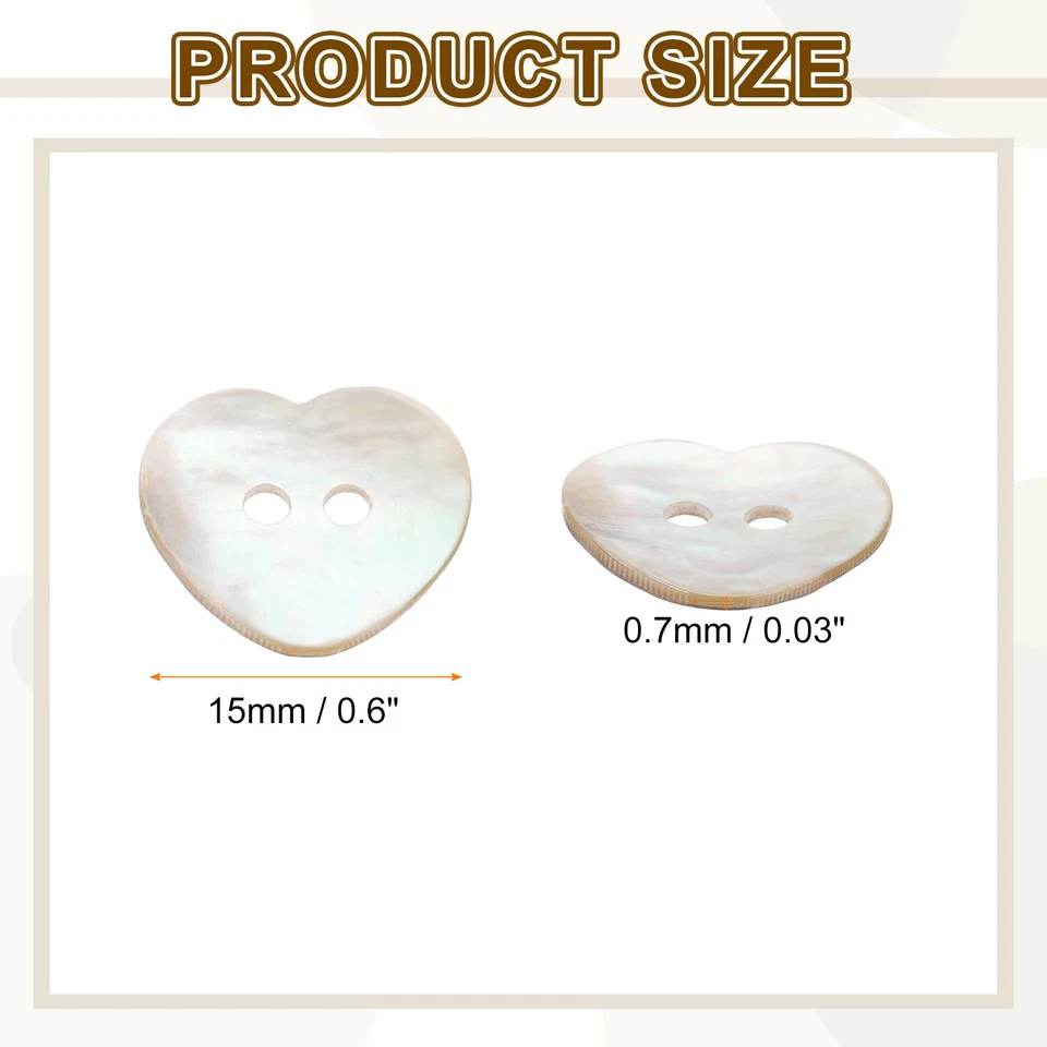 10 Stück Perlmutt-Knöpfe 0,6" Herz Muschel für Stoff Basteln - Bild 2 von 4