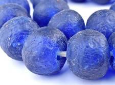 Super Jumbo Blue Recycled Glass Beads 34mm Ghana African Sea Glass Round