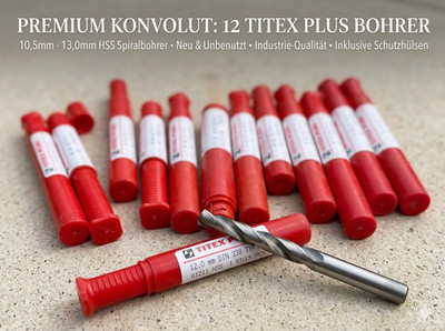 TITEX PLUS Bahrer 12x Profi HSS Bohrer - DIN 338 - Set 10,5mm bis 13mm - NEU/OVP