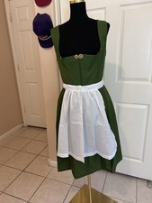 Authentic Vintage German Dirndl Wachter Dress Green Size EU 46 w Apron 1970  s
