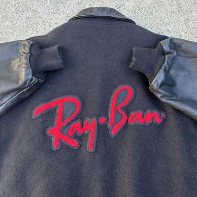 Ray-Ban 90s オリンピックスタジャン 黒　ヴィンテージ　M-Lサイズ Vintage 1996 Ray Ban Sunglasses Black Varsity Jacket Sz L Made In