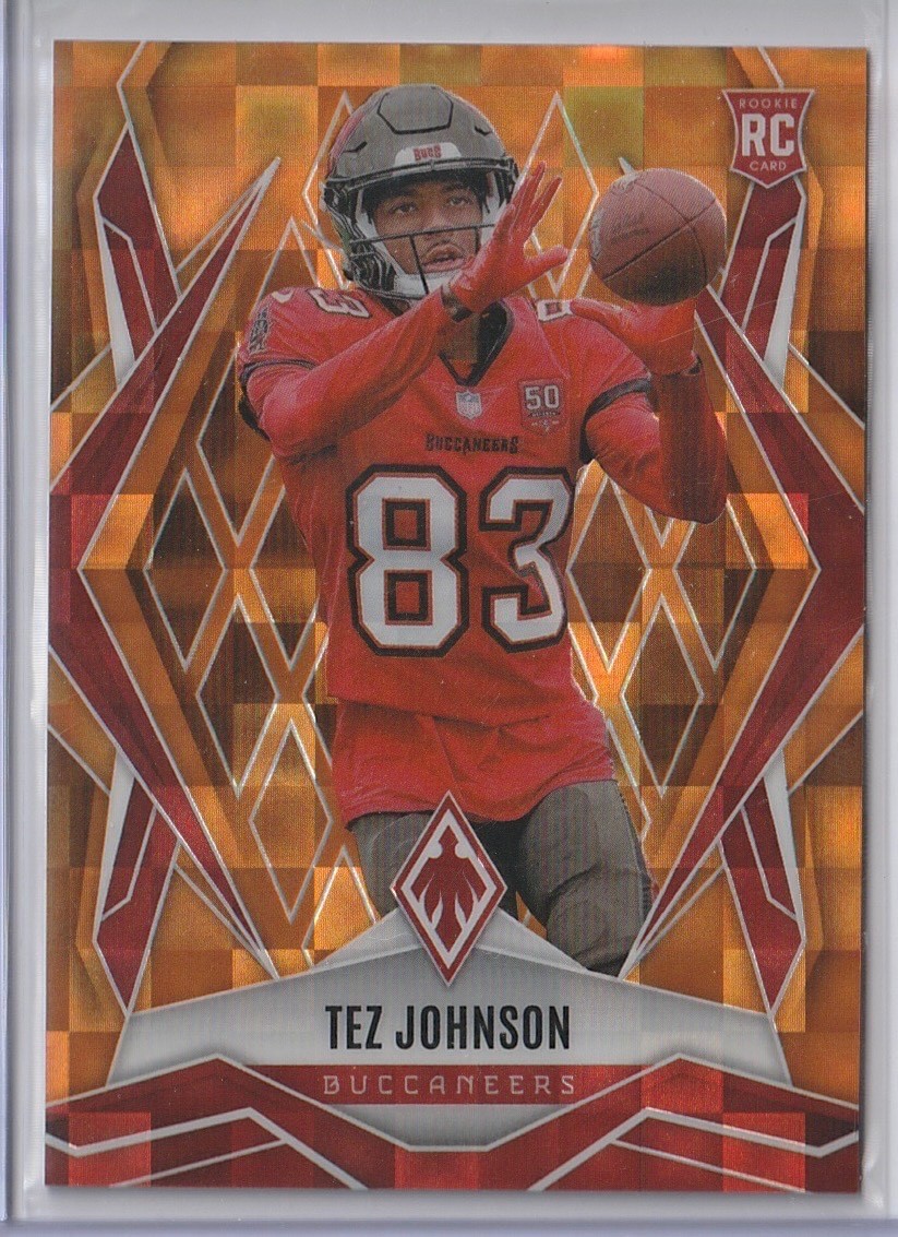 2025 Panini Phoenix Tez Johnson #166 RC /189 Orange Pandora Prizm Buccaneers