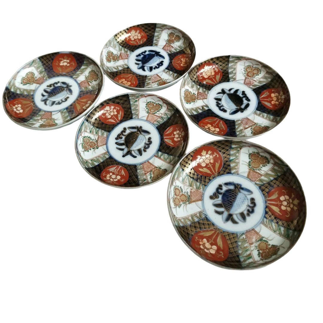 Juego de vajilla japonesa Imari Ware de 5 platos pequeños diseño Koi de oro...