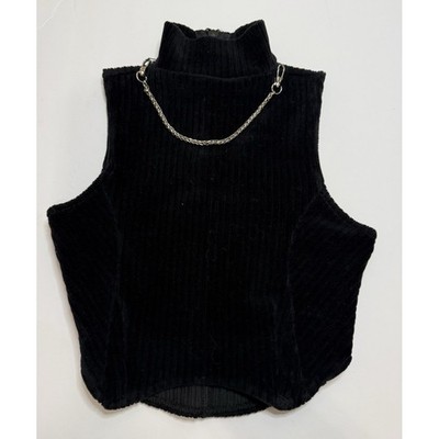 Maniere De Voire Detachable Chain Ribbed Velour Top Black Size 8