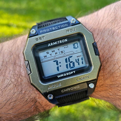 Armitron 40/8461DGNWM, Chronograph, Alarm, Date, 100 Meter WR, Green Nylon Strap