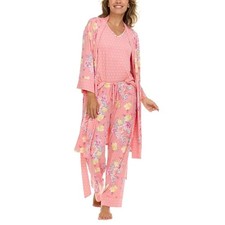Flora Nikrooz Women’s 3-Piece Pajama Set Robe Tank Pants Pink Super Soft Cozy