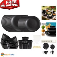 Complete 32-Piece Black Dinnerware Set with N...