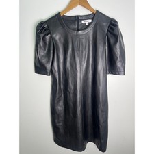 BB Dakota Wm Med Black Faux Leather Puff Sleeve Shift Dress Chic Minimal Goth