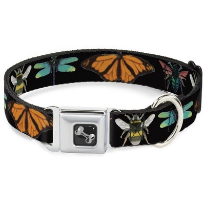 Dog Collar Bone Insects C/U Black WIDE-Small 13-17''