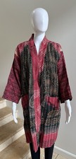 100 Silk Reversible Mid Kantha Jacket, One Size