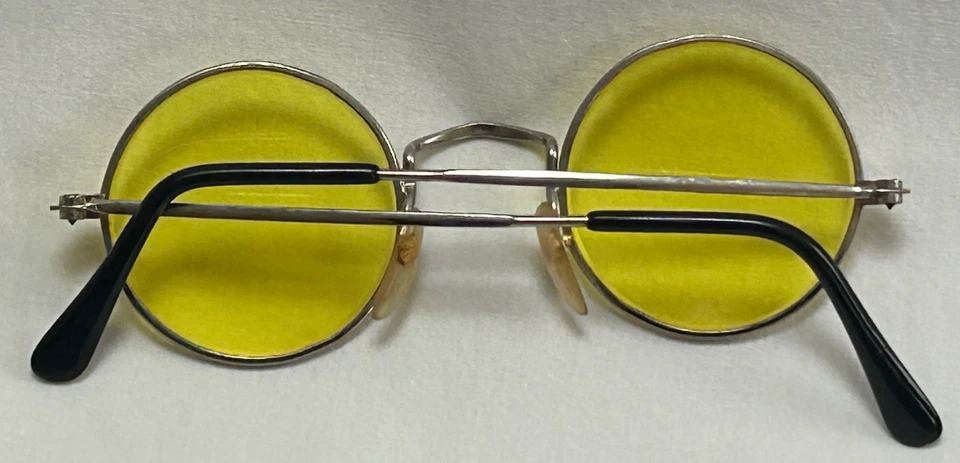 Óculos de lente vintage armação de metal redondo amarelo Taiwan ROC pequeno estilo retrô - Imagem 2 de 4