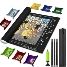 Jigsaw Puzzle Mat Roll-Up for Storage with 8 Sorting Trays  Drawstring Bag