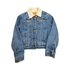 Levis Denim Jacket Unisex Kids 10-12 Blue Sherpa Lined Trucker Western Classic