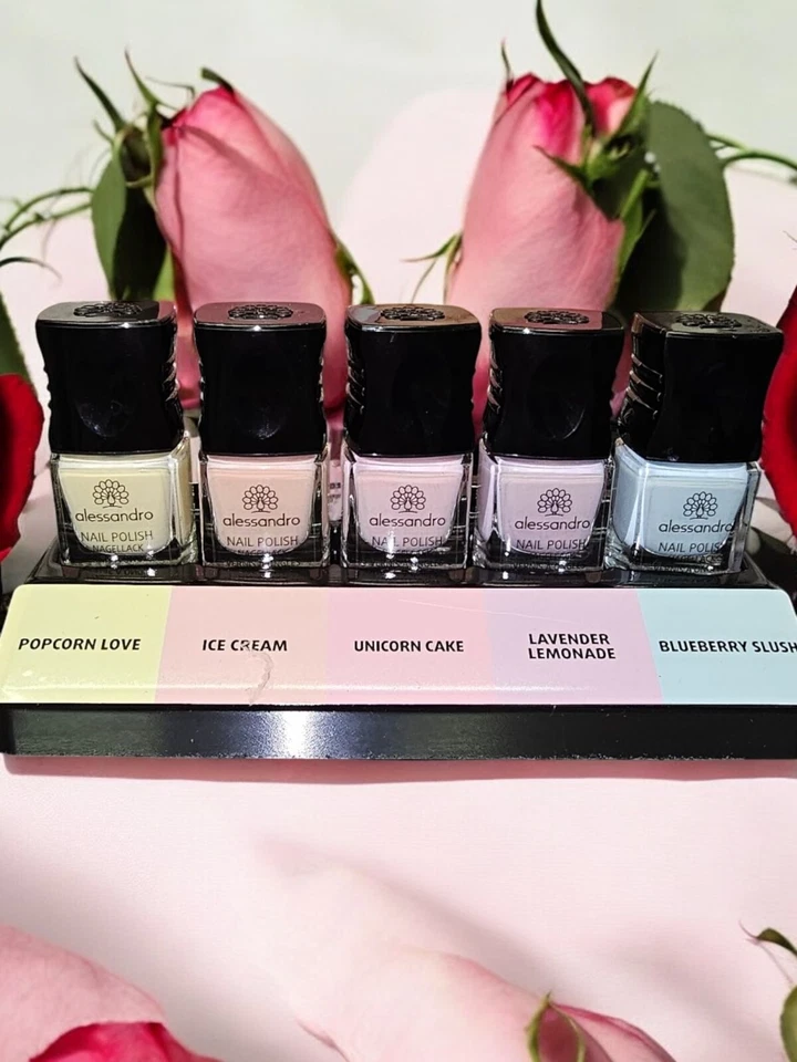 Alessandro 5x Nagellack Set Serie Pastell Rosa Blau Lachs Gelb  Lila Geschenk - Bild 3 von 4