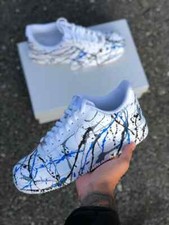 Air Force 1 Low Custom White Casual Shoes Gray Blue Black Splatter Effect Mens
