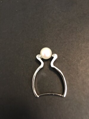 Akimio 2 Pearls & Diamonds Platinum over 925 Sterling Silver Ring, size ...